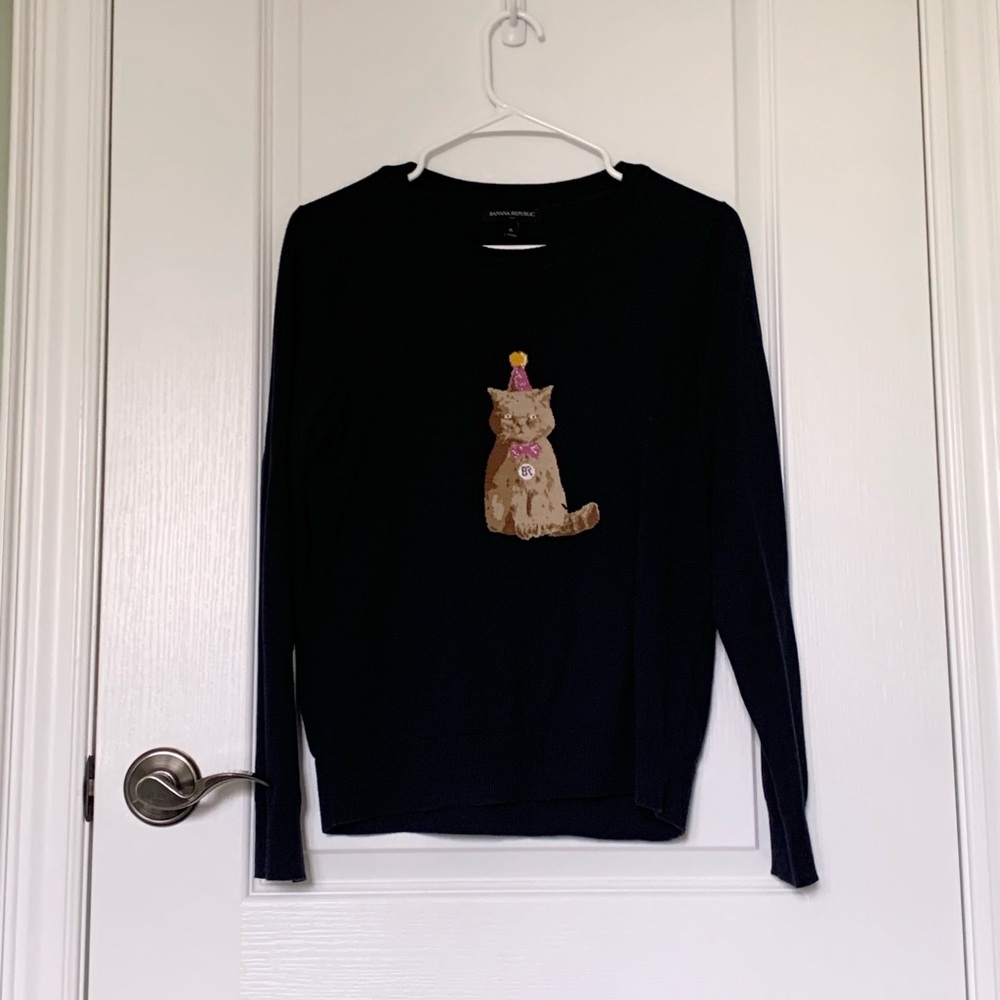 Dark navy long sleeve with birthday cat